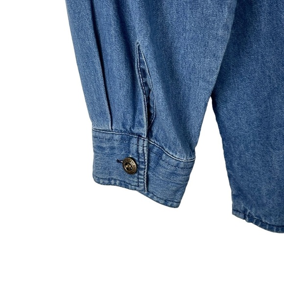 VINTAGE HGNY JEANS LEATHER TRIM DENIM BUTTON DOWN SHIRT - Picture 9 of 13